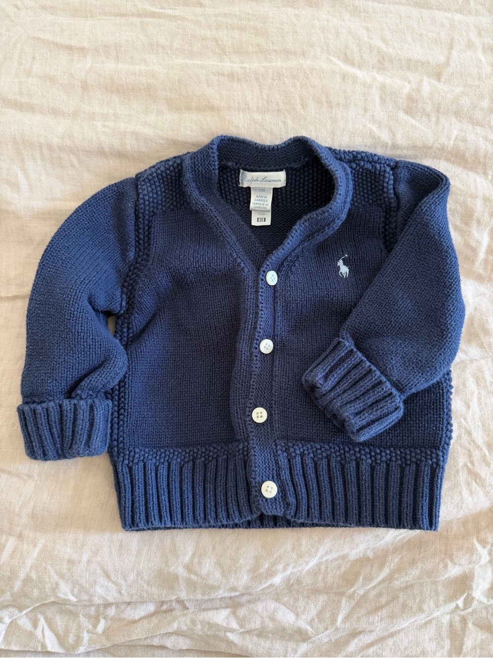 Ralph Lauren Toddler Navy Knit Cardigan with Pony Logo
